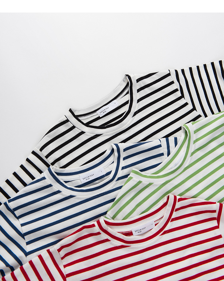 Basic crew neck striped design short T for sale in four colors