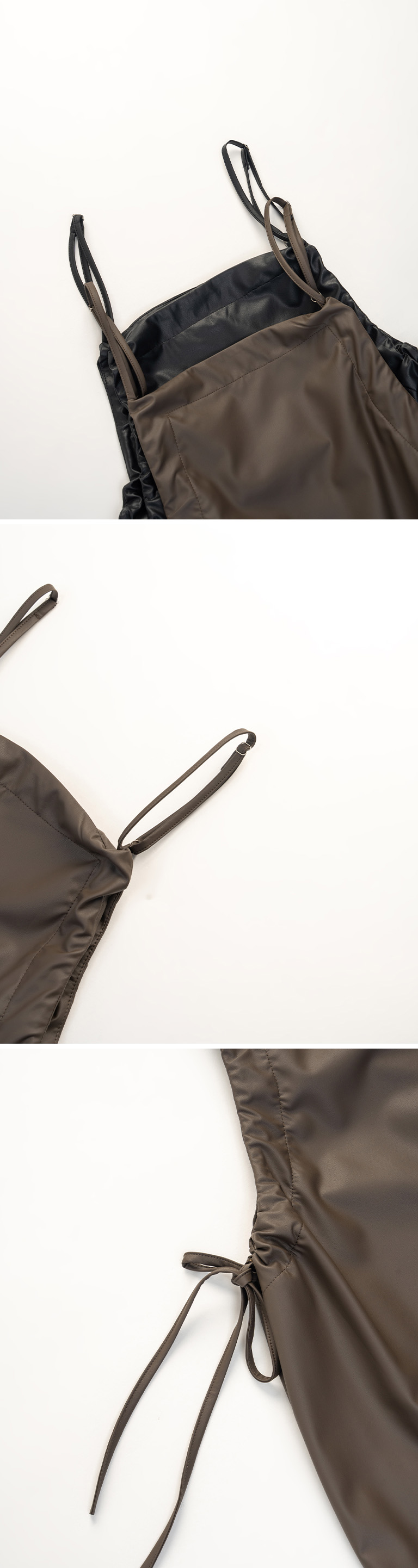 サイドギャザー キャミワンピース レザ  2色展開