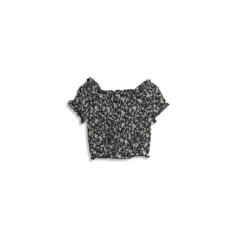 Queen Shop 荷葉皺皺感碎花短版雪紡上衣兩色售