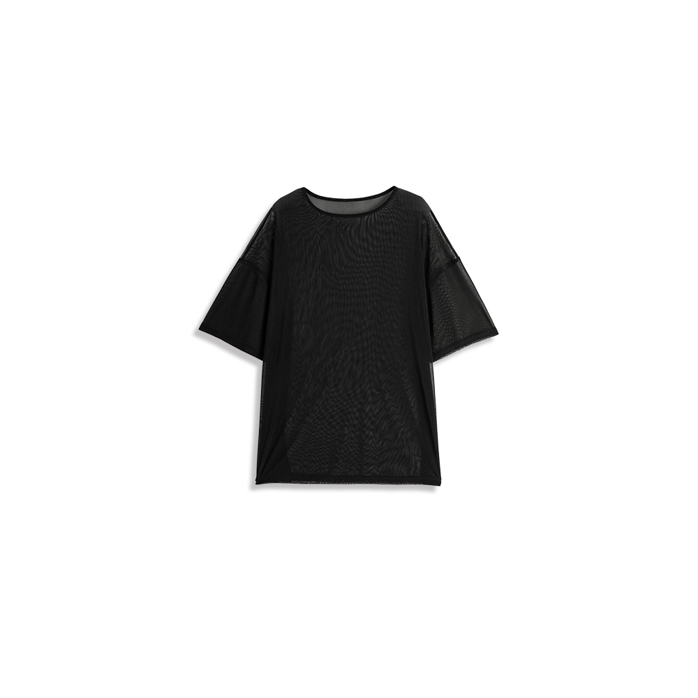 Meer. 新品完売　NECK SLIT SHEER TOP /BLK Sheer Silk Georgette Bateau Neck Poncho | EILEEN FISHER