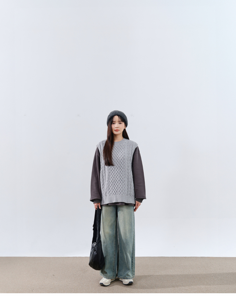 ケーブルワイドニットベスト 4色展開