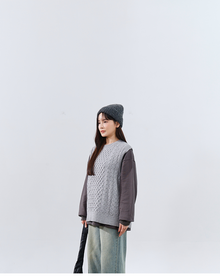 ケーブルワイドニットベスト 4色展開