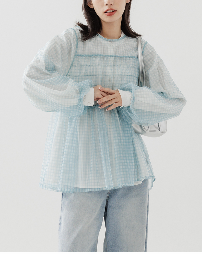 チェック柄シアートップス 2色展開