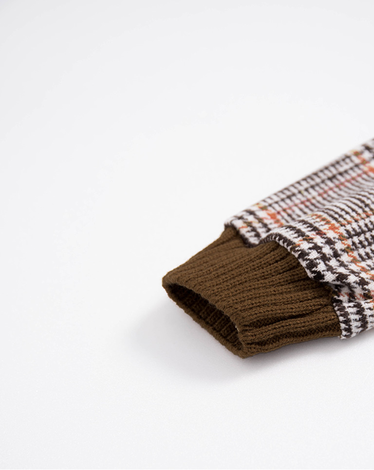 配色千鸟格长袖高领上衣