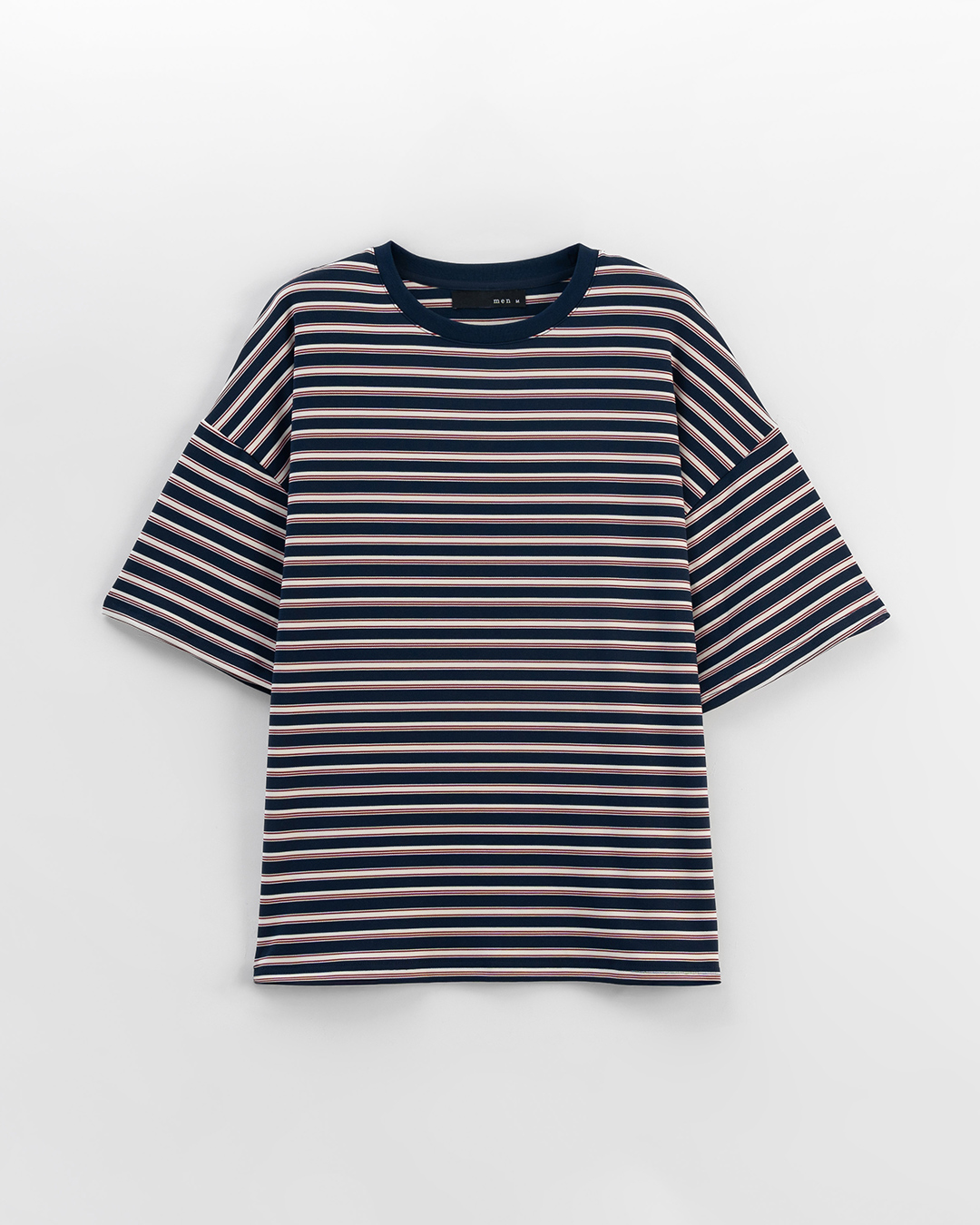 男裝 配色條紋寬版短袖上衣-深藍M/L/XL