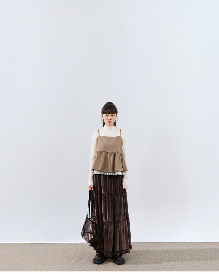 ベルベットティアードロングスカート 3色展開