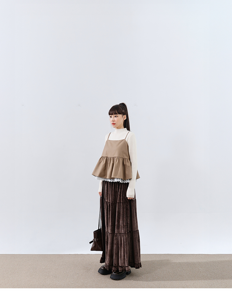 ベルベットティアードロングスカート 3色展開
