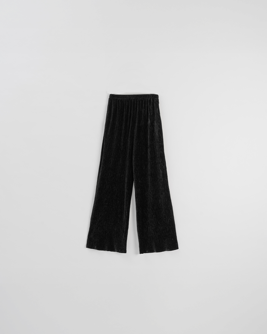 光澤感壓褶直筒天鵝絨長褲-黑 S/M