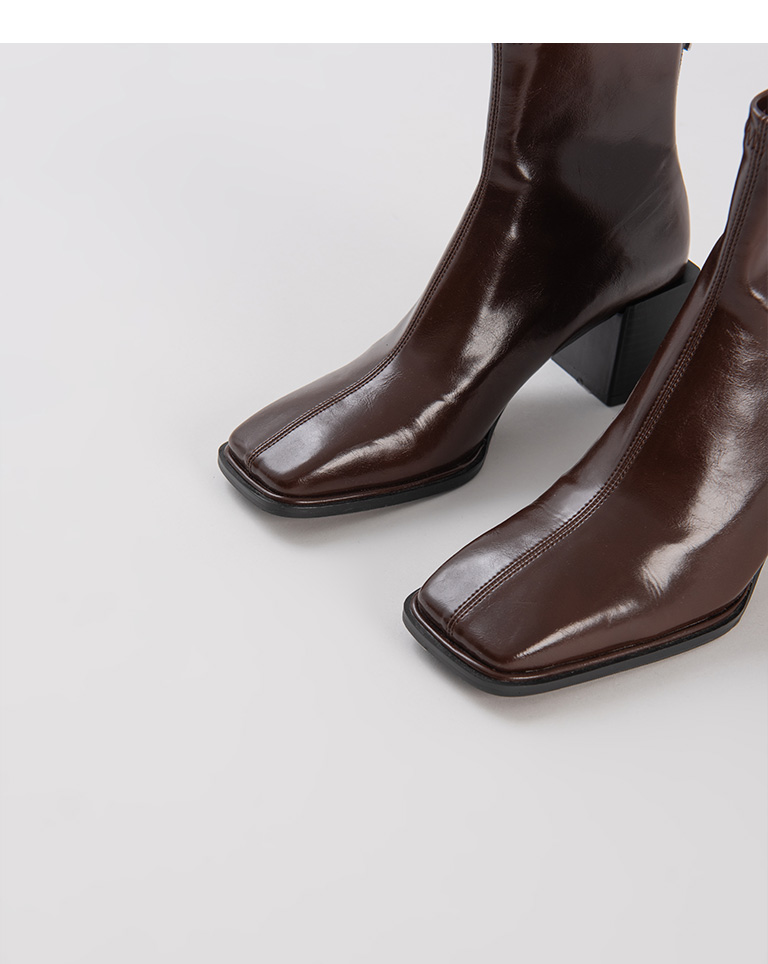 Simple square-toe shiny short boots - Coffee 36/37/38/39/40