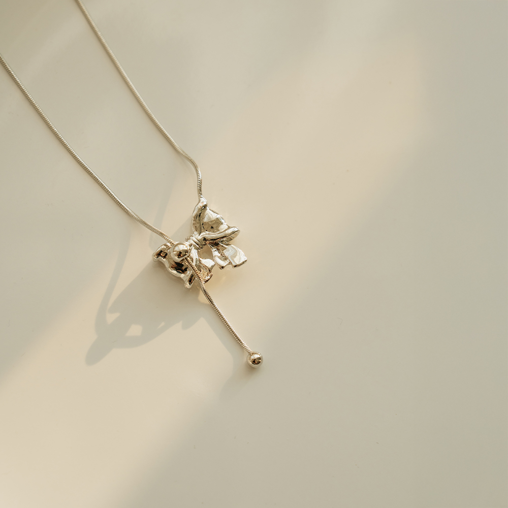 雙貼 花鳥 立體蝴蝶結設計Y字項鍊- QUEEN SHOP